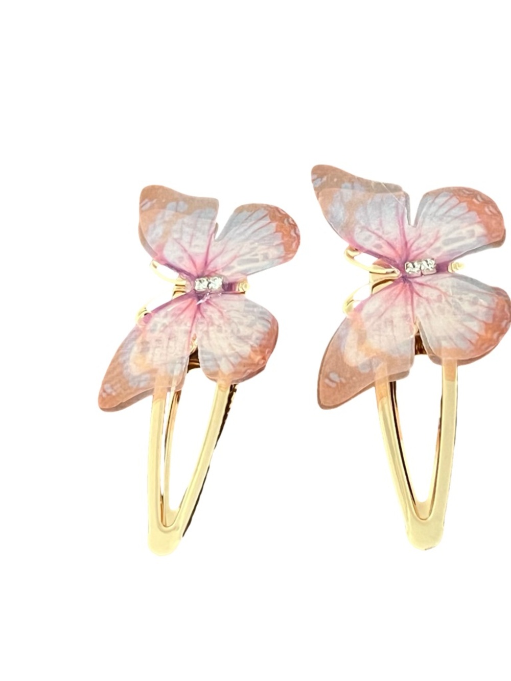Gold Butterfly Hair Clips - Pink & Peach Decorative Pair FINAL PRICE DROP - Picture 2 of 5